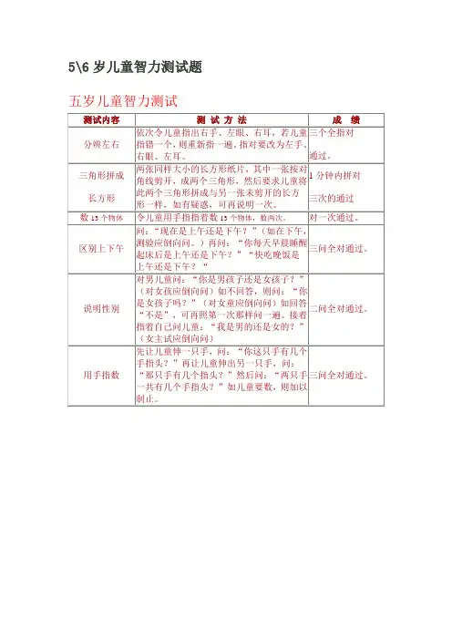 幼儿测评资料集-5-6岁儿童智力测