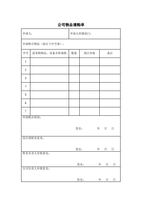 公司物品请购单