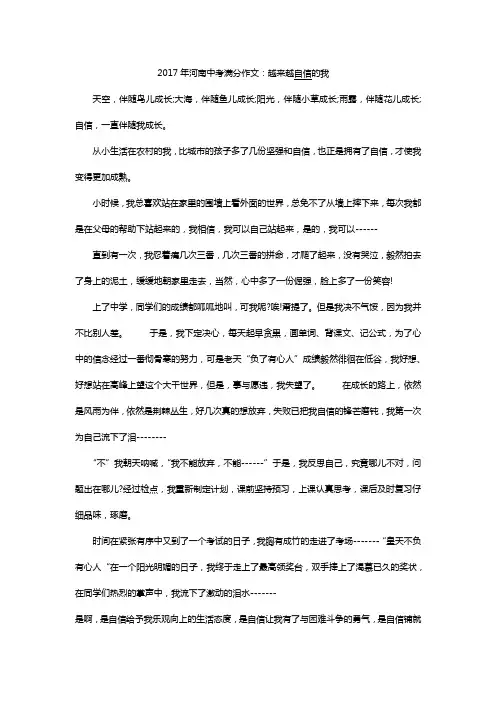 2017年河南中考满分作文