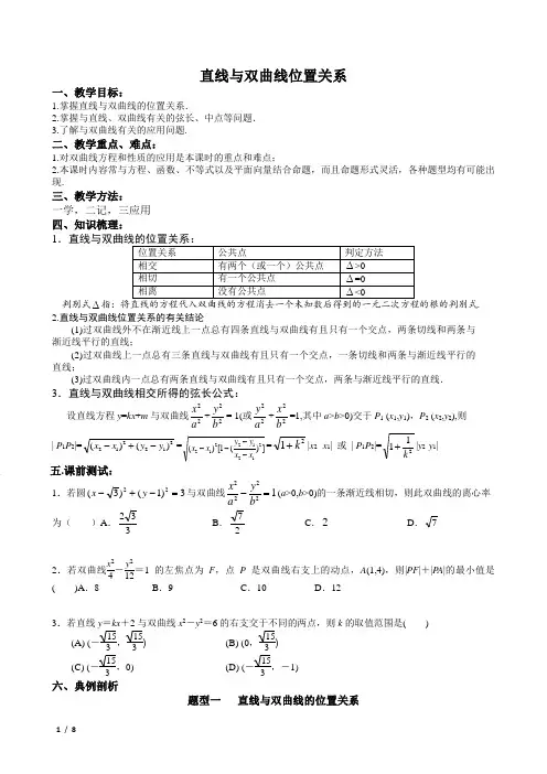 直线与双曲线位置关系