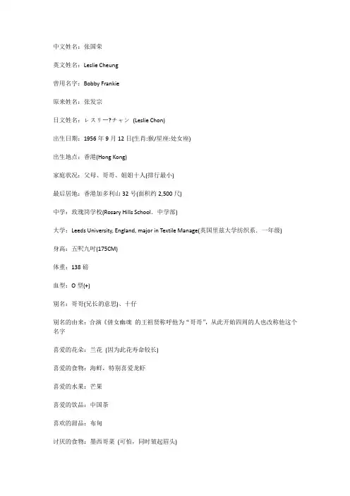 张国荣资料