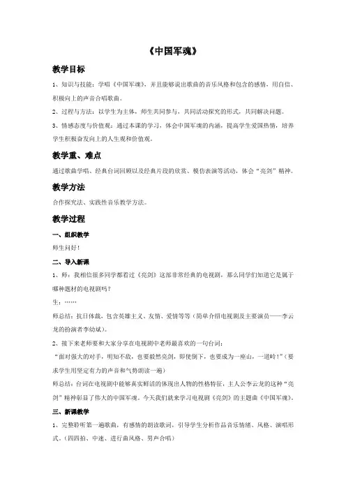 《中国军魂》教案