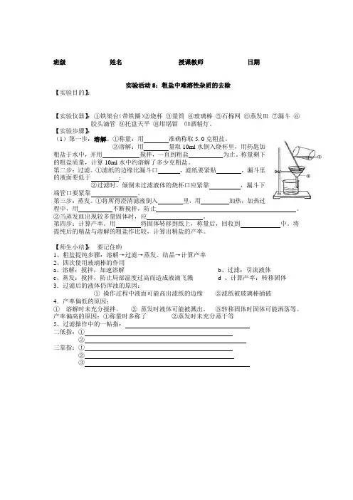 实验活动8：粗盐中难溶性杂质的去除