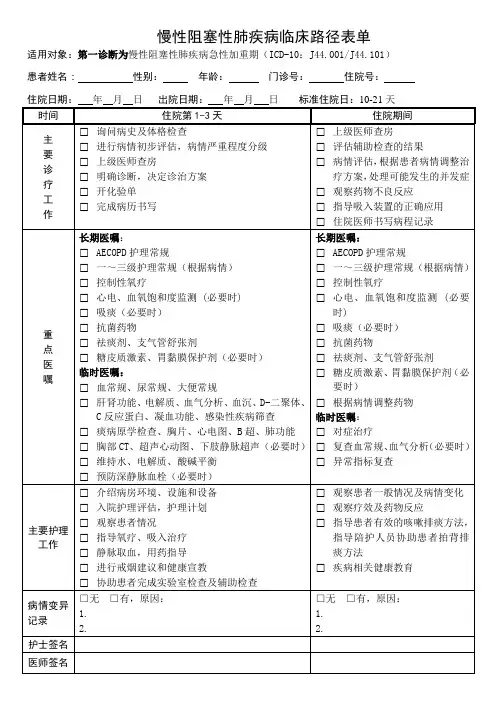 慢性阻塞性肺疾病临床路径表单 2