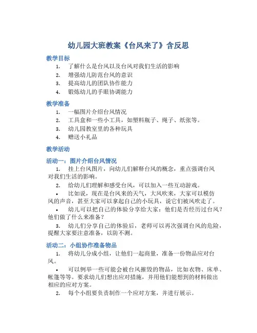 幼儿园大班教案《台风来了》含反思