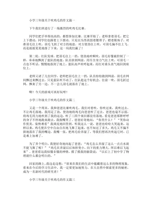 最新小学三年级关于吹鸡毛的作文