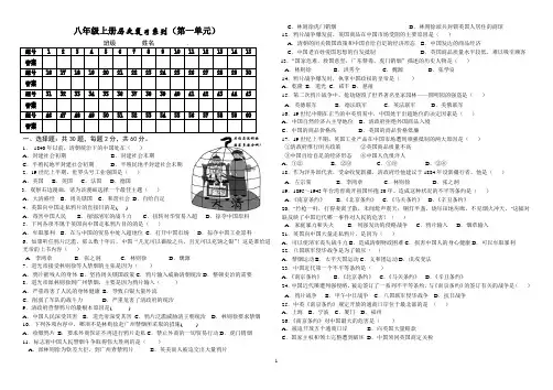 八年级上册历史复习系列(第一单元)