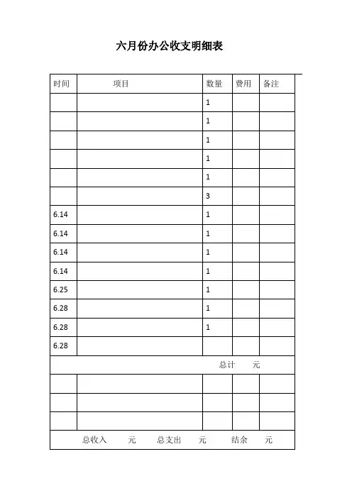 收支明细表格模版
