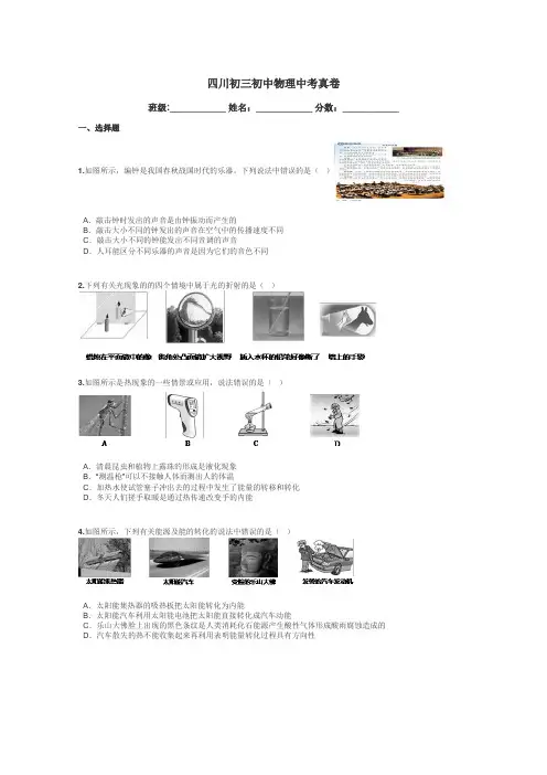 四川初三初中物理中考真卷带答案解析
