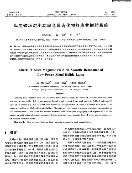 纵向磁场对小功率金属卤化物灯声共振的影响