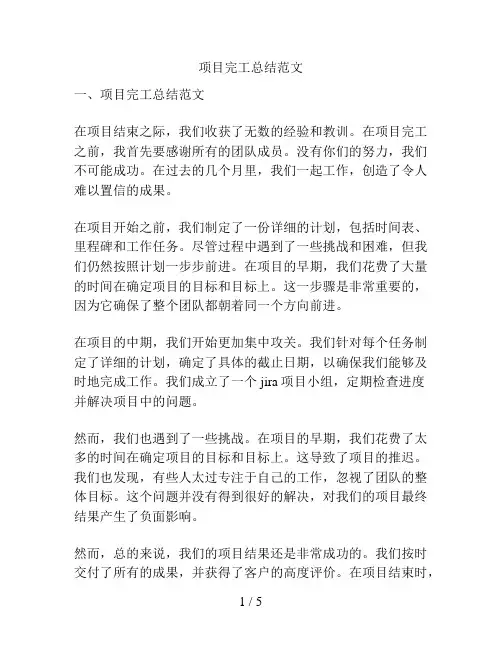 项目完工总结范文