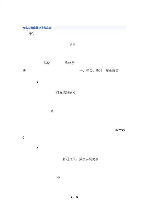 水电安装维修分类价格表