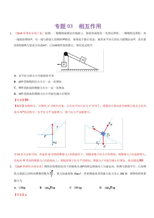 专题03 相互作用-三年(2017-2019)高考真题物理分项汇编含解析