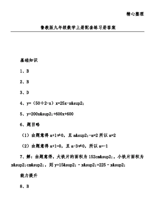 鲁教版九年级数学上册配套练习册答案