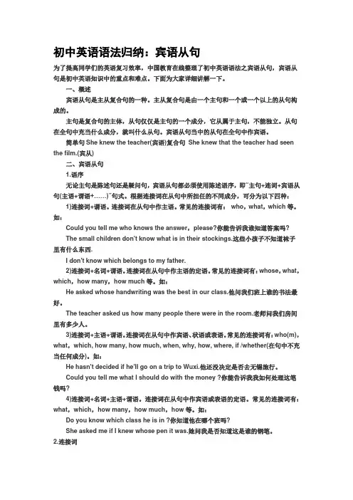 初中英语语法归纳(宾语从句)