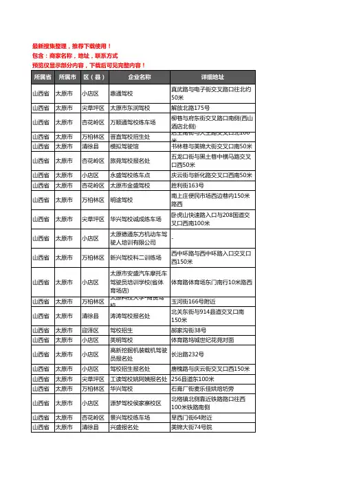 新版山西省太原市驾校培训企业公司商家户名录单联系方式地址大全448家