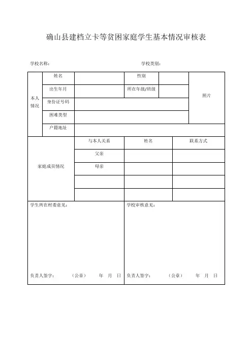 建档立卡等贫困家庭学生基本情况审核表