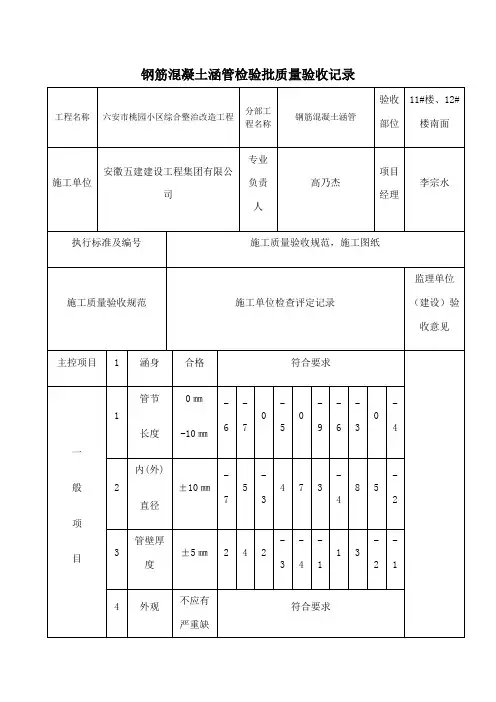 钢筋混凝土涵管检验批质量验收记录