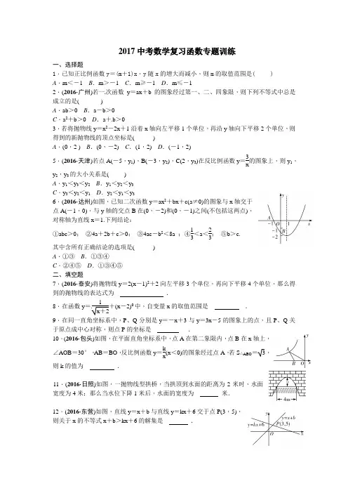 2017中考数学复习函数专题训练
