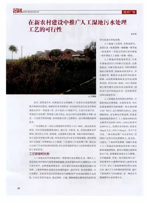在新农村建设中推广人工湿地污水处理工艺的可行性