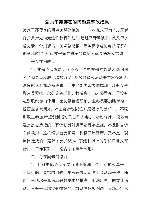 党员干部存在的问题及整改措施