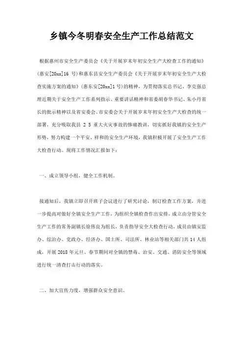 乡镇今冬明春安全生产工作总结范文