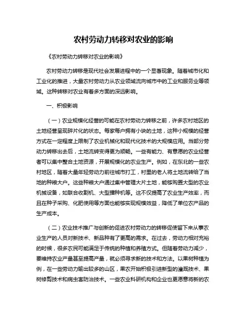 农村劳动力转移对农业的影响