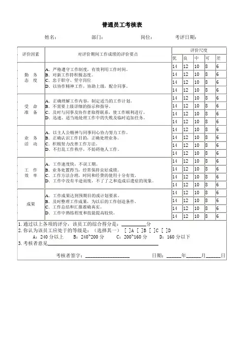 2018普通员工考核表
