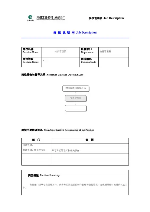 岗位说明书范例——专卖管理员(准运证管理)