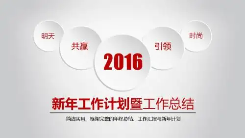 2016-2017年简洁实用、框架完整的年终总结、工作汇报与新年计划ppt模板动态可编辑