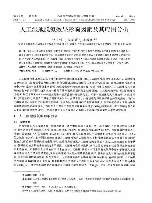 人工湿地脱氮效果影响因素及其应用分析