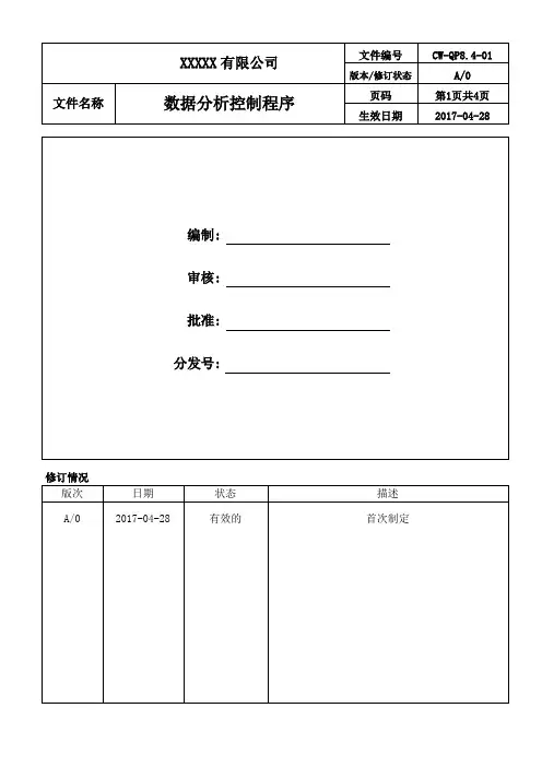 ISO9001：2015数据分析控制程序