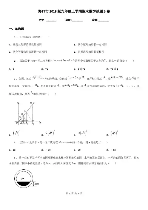 海口市2019版九年级上学期期末数学试题B卷