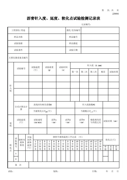 011沥青三大指标试验记录表