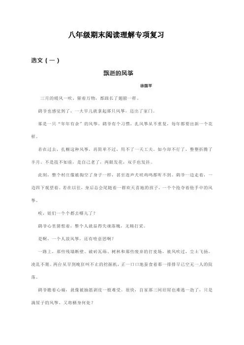 中考语文(浙江版)阅读理解专项复习