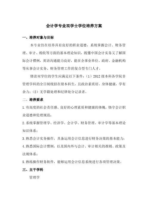 会计学专业双学士学位培养方案