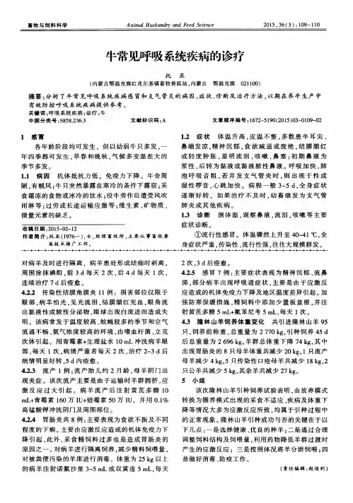 牛常见呼吸系统疾病的诊疗