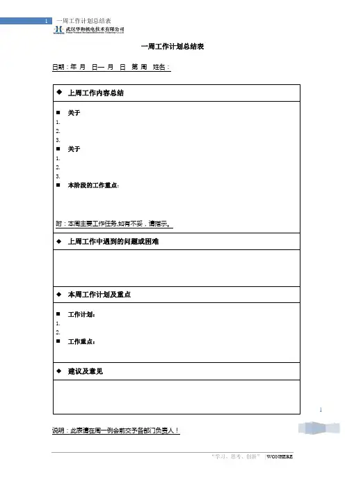 一周工作总结表模板