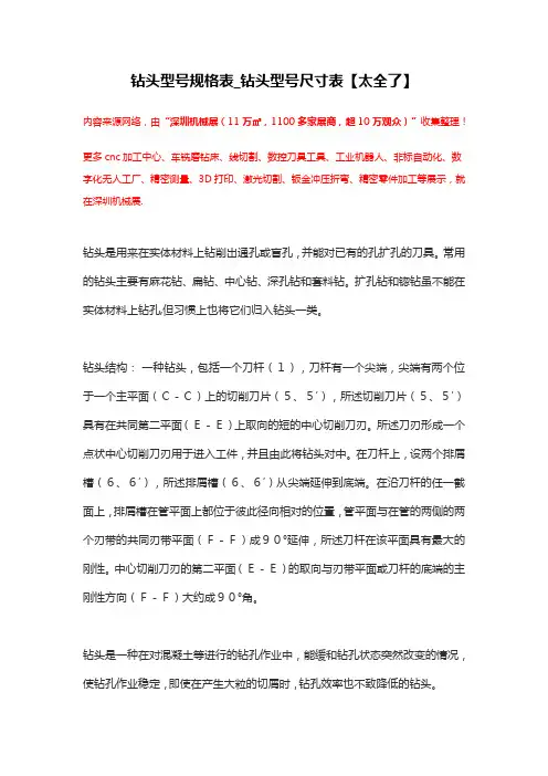 钻头型号规格表-钻头型号尺寸表【太全了】