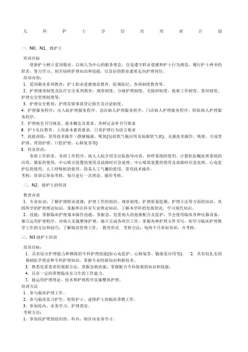 儿科护士分层次培训计划