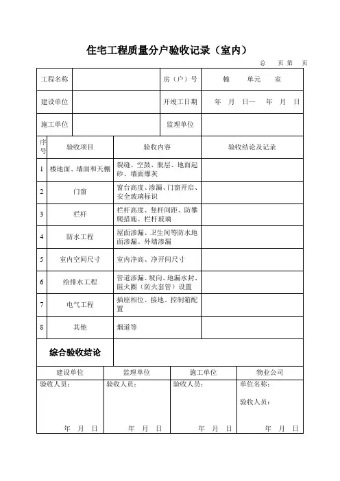 住宅工程质量分户验收记录表