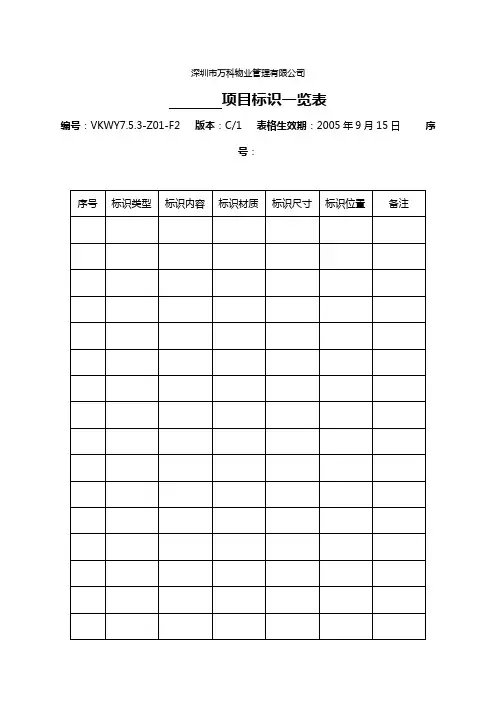 项目标识一览表