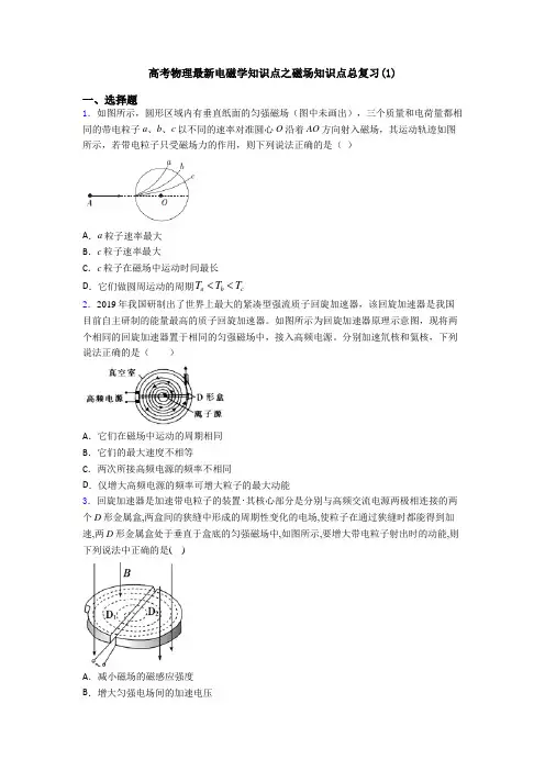 高考物理最新电磁学知识点之磁场知识点总复习(1)