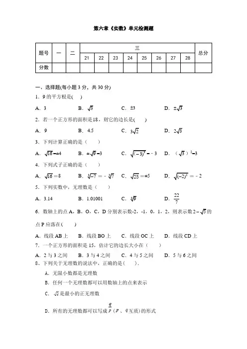 第6章《实数 》-人教版七年级数学下册期末复习单元检测
