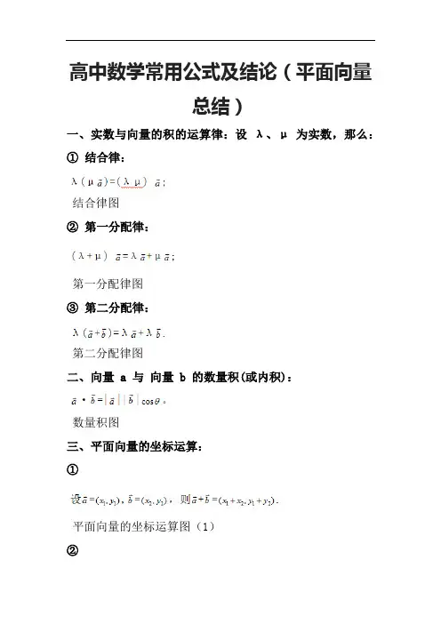 高中数学常用公式及结论(平面向量总结)