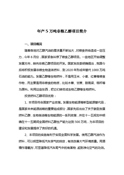 非粮乙醇项目简介