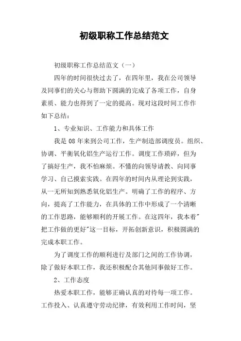 初级职称工作总结范文