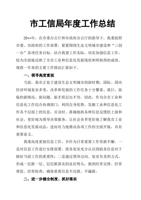 市工信局年度工作总结