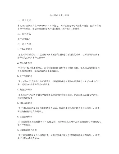 生产班组培训计划表
