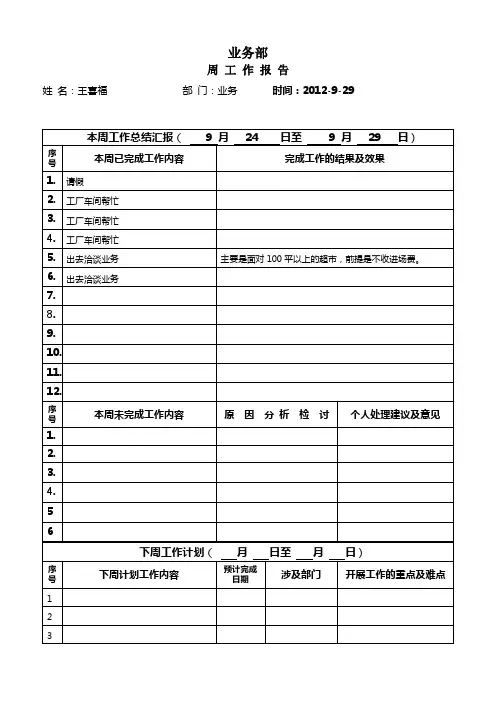 周工作报告表_样本